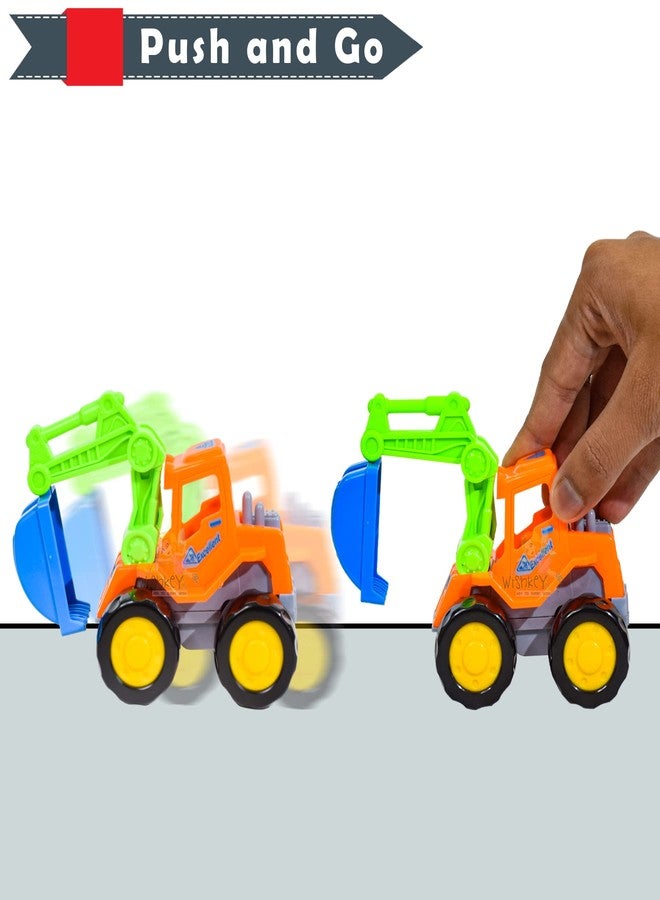 WISHKEY Plastic Push and Go Construction Truck Set, 2 Friction Powered Trucks Resemble Excavator, Moveable Parts, Non-Toxic ABS Plastic, Multicolor, 3+ Years (Set of 2) - Image 3